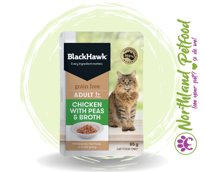 BlackHawk Cat Grain Free Chicken with Peas & Broth - 85g