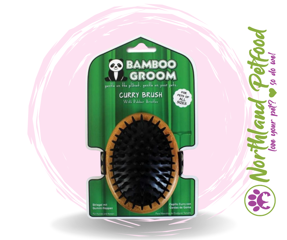 Bamboo Groom Curry Brush w/ Rubber Bristles