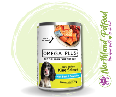 Omega Plus- King Salmon, Beef & Brown Rice 375g / 1 x Can