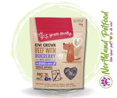 Yours Droolly Natural Dog Treats - Kiwi Grown Beef with Blueberry