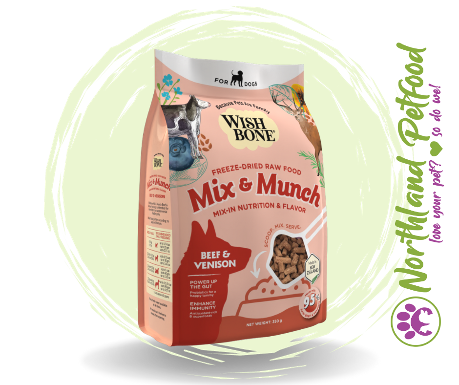 Wishbone Mix & Munch Beef and Venison Freeze-Dried Raw Food Toppers for Dogs 350g