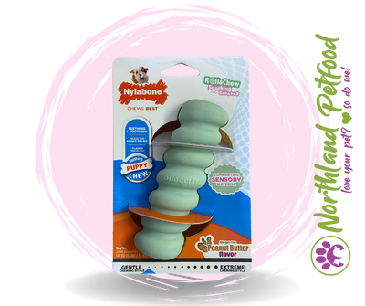 SALE 15% OFF AT CHECKOUT -- Nylabone Puppy Roll & Chew Puppy Chew - Peanut Butter